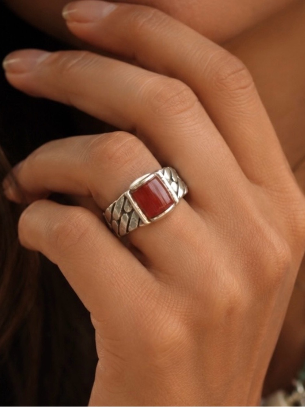 Vintage sterling silver carnelian ring Size 6.5